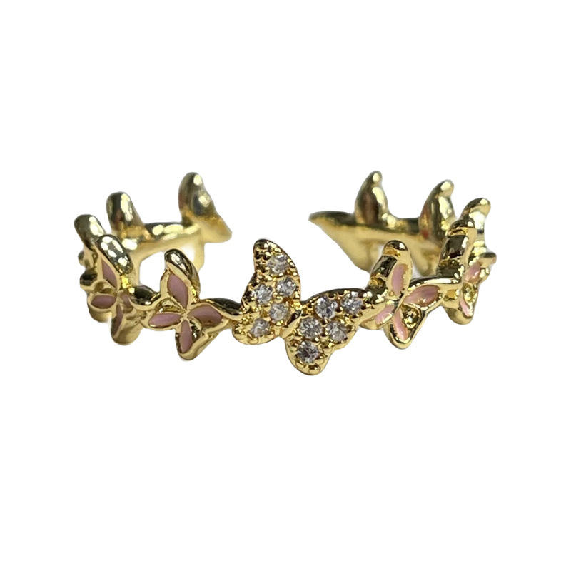 French niche retro sweet and cool butterfly opening ring, a fashionable rose-patterned glaze ring accessory that makes women look fair and elegant Item Picture