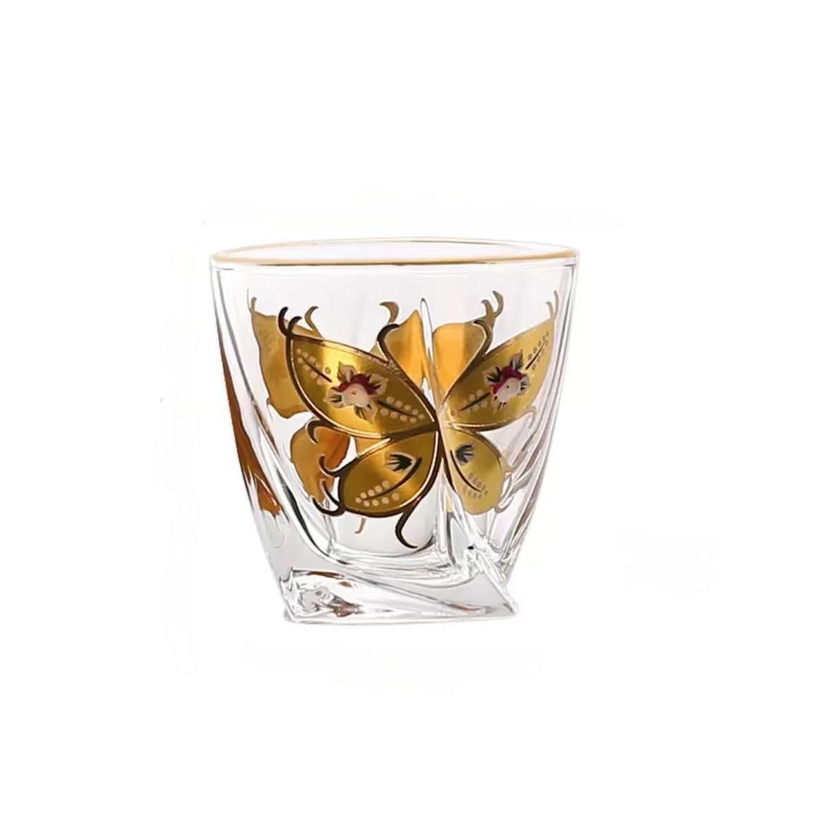 High-end light luxury crystal glass butterfly cup, gilded enamel flower whisky cup, Western-style wine cup, retro cold drink water cup Item Picture