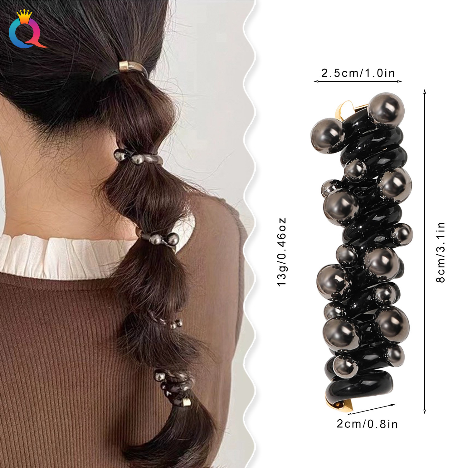 Wholesale of Qiyue Korean-style pearl telephone line hair bands, braided hair, high bullet rope, leather band, high appearance level ponytail hair rope and hair accessories details Picture