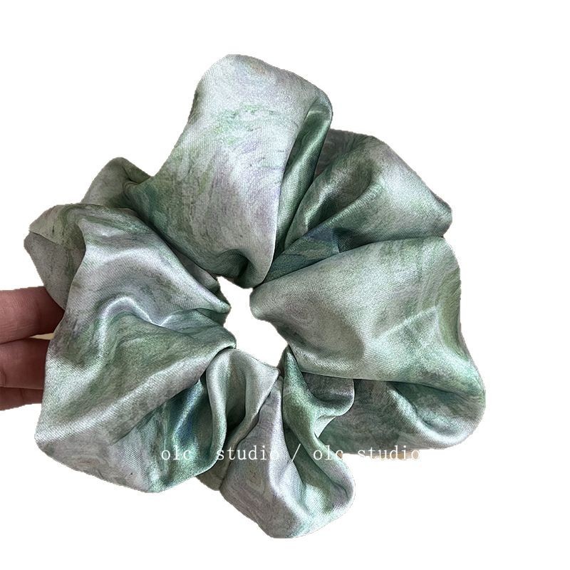 Starry blue, high-end oil painting satin, large intestine hair band, elegant hair tie, bun hair decoration, female summer Item Picture