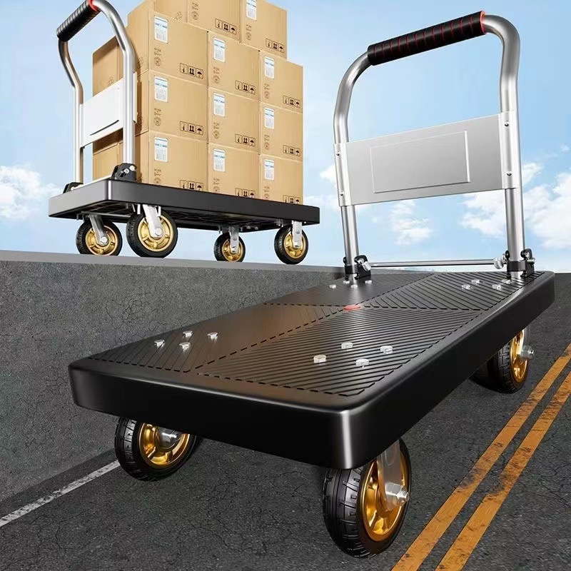 【 Factory Direct Sales 】 Small carts, four-wheel flatbed carts, push carts, handling carts, folding hand carts, express delivery trailers full figure
