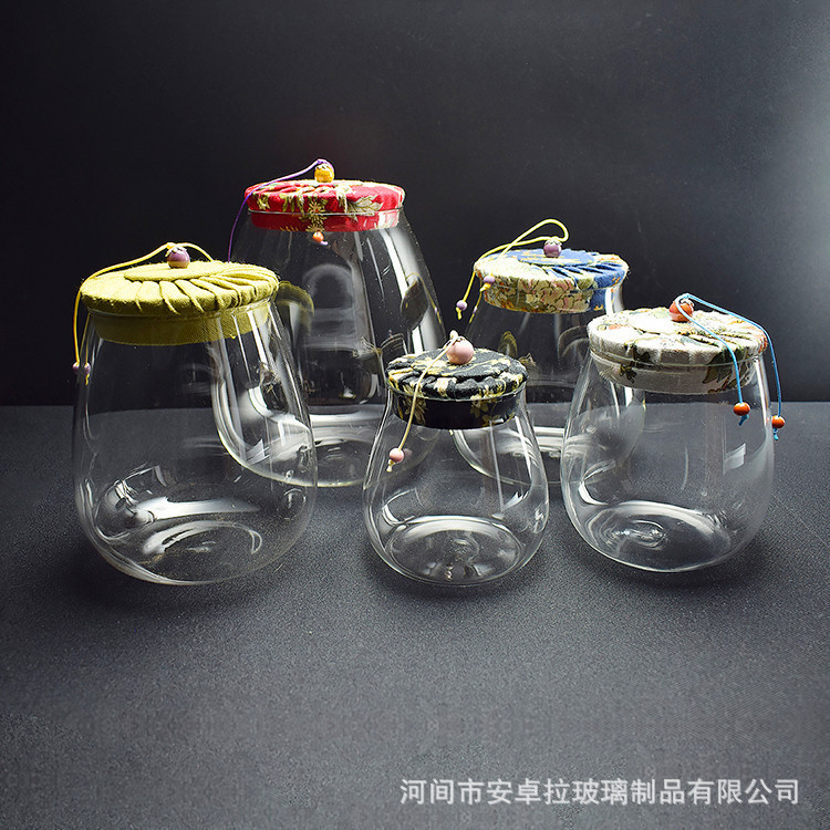 Customized flower cloth lid storage jars, high borosilicate glass jars, glass tea jars, household moisture-proof flower tea and candy jars details Picture