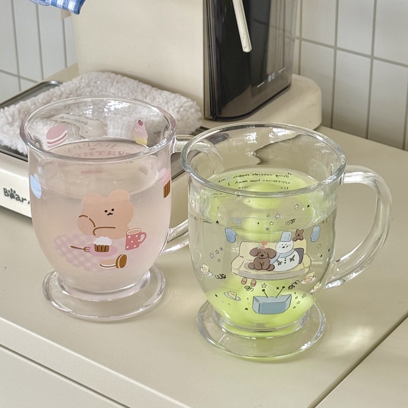 Ins-style glass water cup, Christmas snowman cup with handle, large-capacity glass cup, dessert bear glass cup full figure