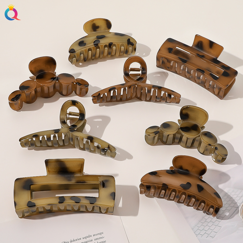 Qiyue's new faux acetic acid hair clips, fashionable leopard print hair clips, geometric clips for ponytail, hair clips and hair accessories full figure