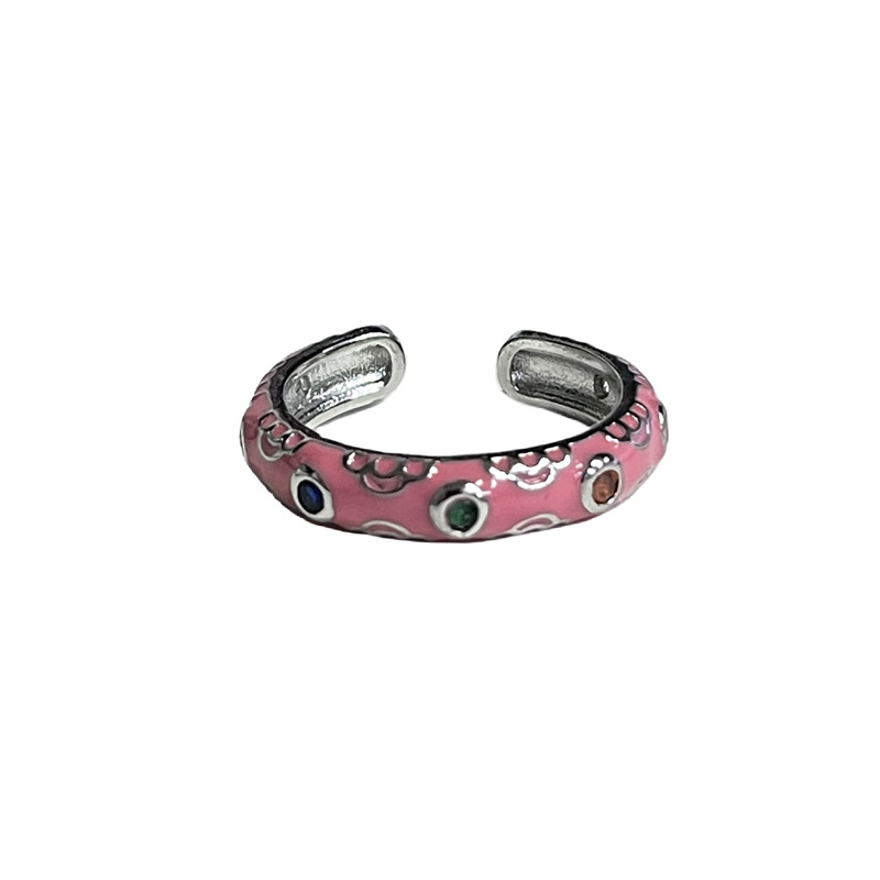 Sweet and cool dopamine-infused, colorful glazed open ring, a niche, cold and fashionable, spicy girl personality ring Item Picture