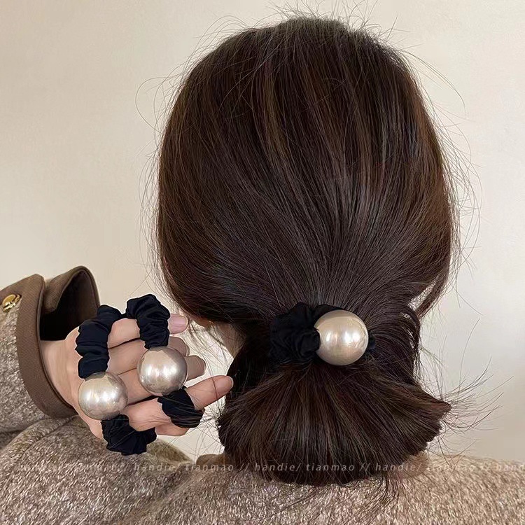 Pearl large intestine hair band, simple and elegant hair tie, women's high school elastic and durable rubber band, women's bun hair tie, head accessory Specification drawing