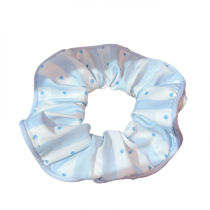 Sea salt blue polka dot checkered floral large intestine hair tie, sweet and versatile fabric hair tie, leather band hair accessory Item Picture