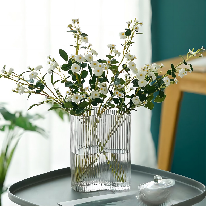 Vase ornaments, living room flower arrangement, glass, ins, high-end feel, internet-famous light luxury, hydroponic transparent tulip, foot dining table full figure
