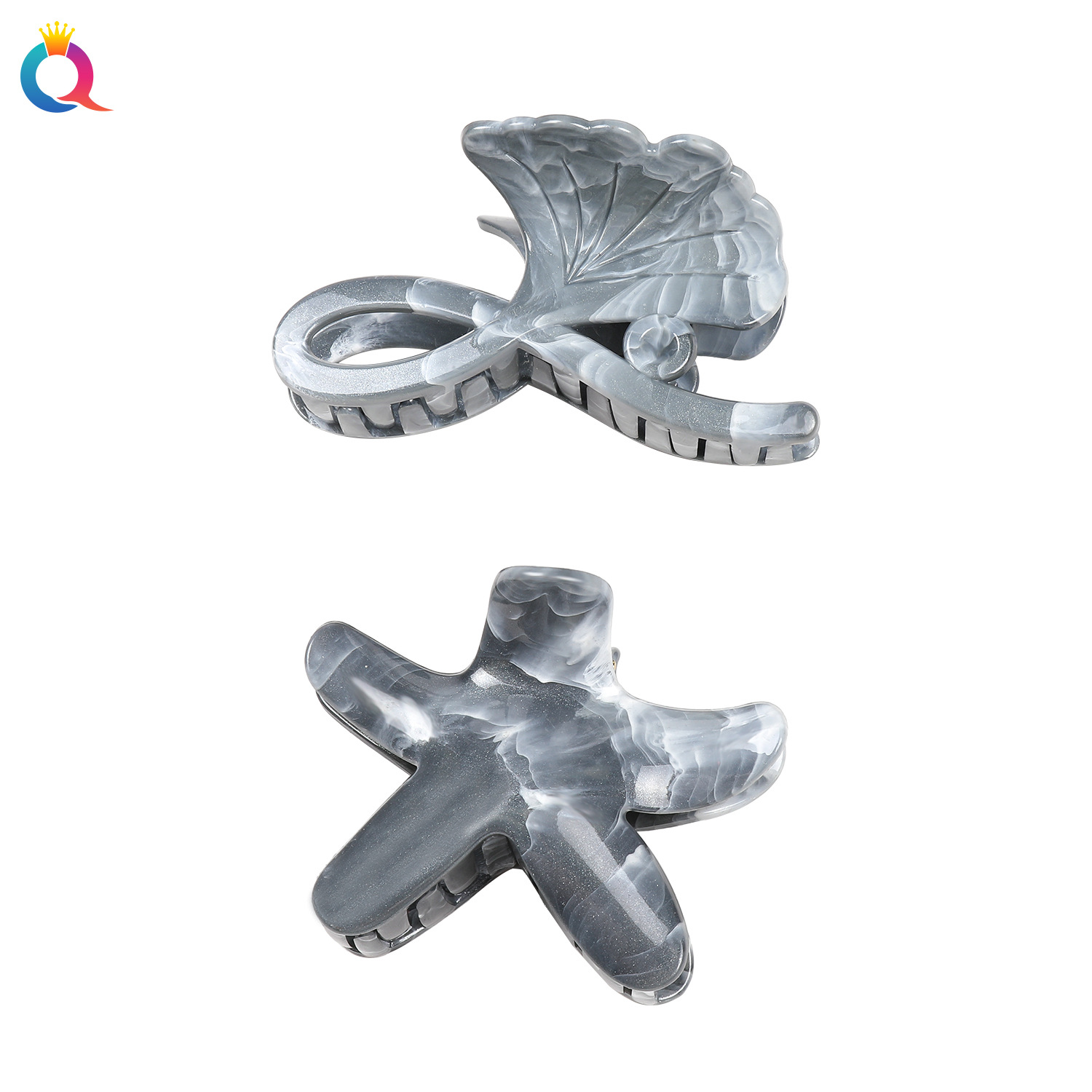 Qiyue Cross-border PS Starfish, Marble pattern hair clips, Ginkgo leaf hair curls, claw clips, back of the head, shark clips, hair accessories wholesale Item Picture