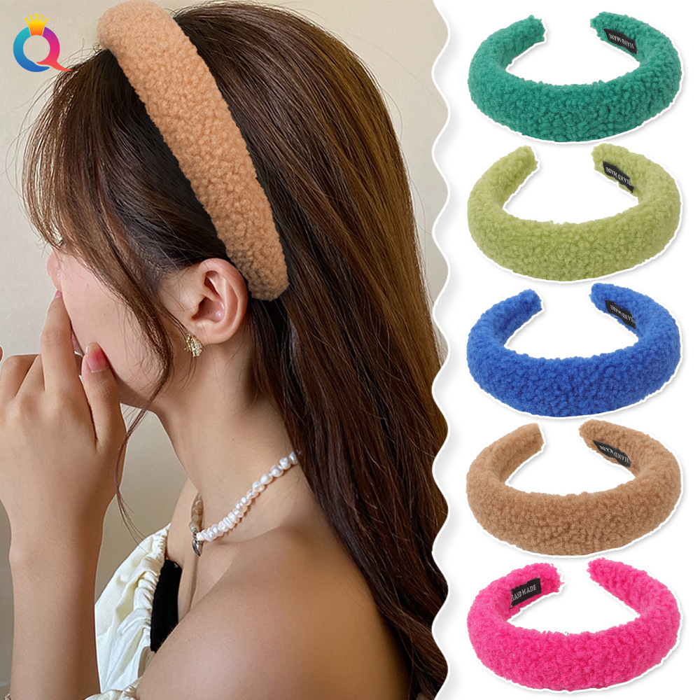 Qiyue Cross-border Korean Lamb plush hair band for washing face, high head top headband, simple headwear, hair hole women's hair accessory wholesale details Picture