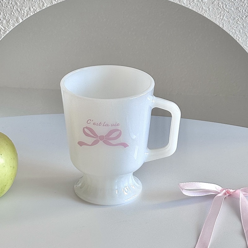 Homemade girlish bow glass cup, cold brew coffee cup with handle, water cup, best friend breakfast cup, milk cup full figure