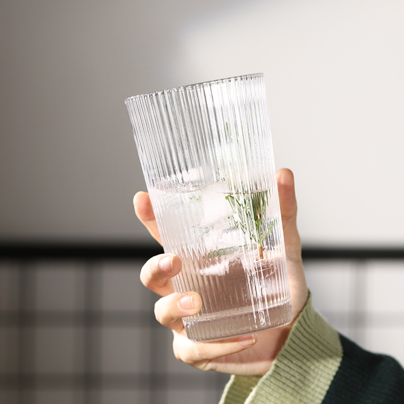 Guangdong Jiabao glass cup, popular coffee cup, simple Japanese vertical striped water cup, fresh and cute for women full figure