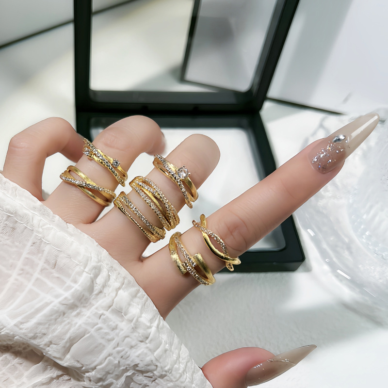 New Chinese-style retro multi-layer cross-line fashionable open ring, a niche design sense for women, elegant and exquisite ring trend Specification drawing