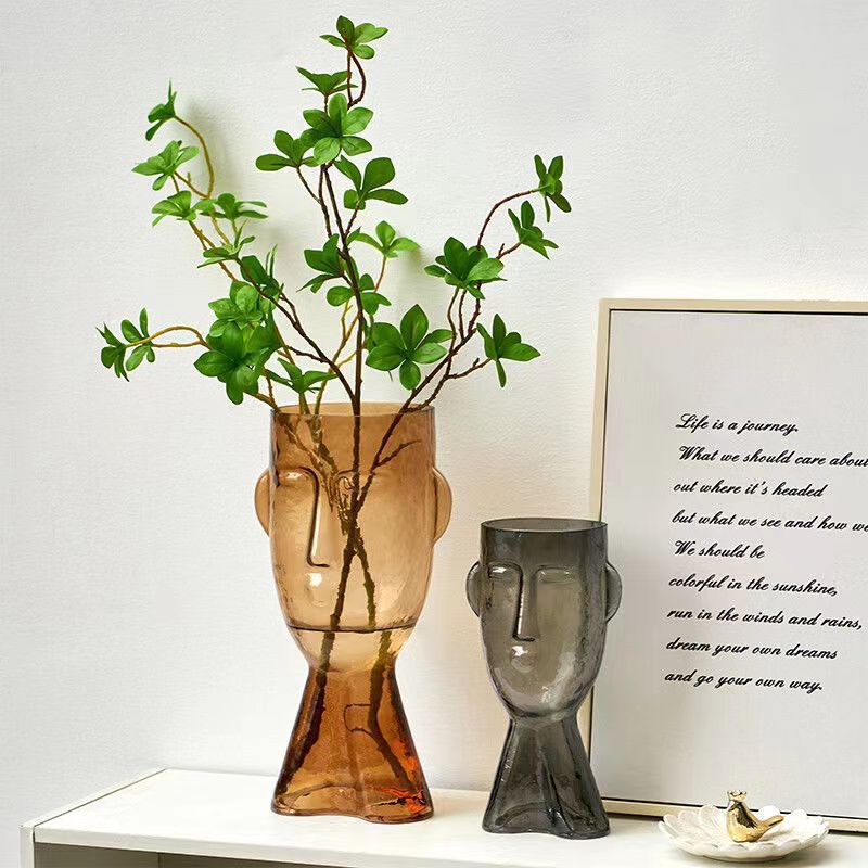 European-style simple face glass vase, hydroponic and hydroponic fresh flowers, green plants and dried flowers, creative countertop decoration for living room home Application Scenario