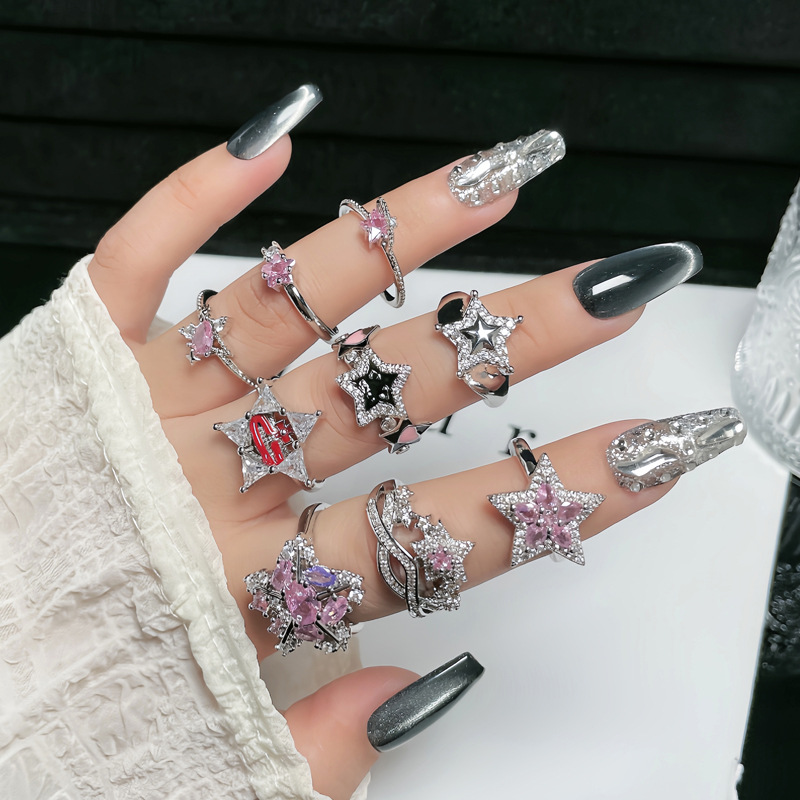 Sweet star pink diamond light luxury open ring for women on Instagram, cold style, niche design sense, elegant and stylish layered food ring details Picture