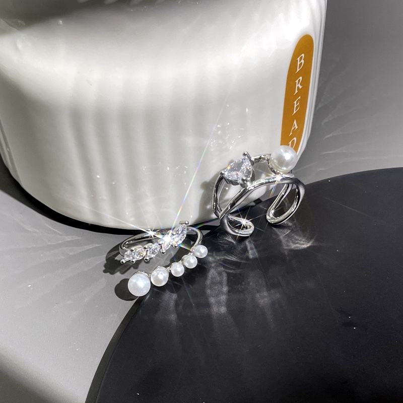 High-end pearl irregular opening ring for women, light luxury, fashionable, individual, sweet, cool and cold style index finger ring full figure