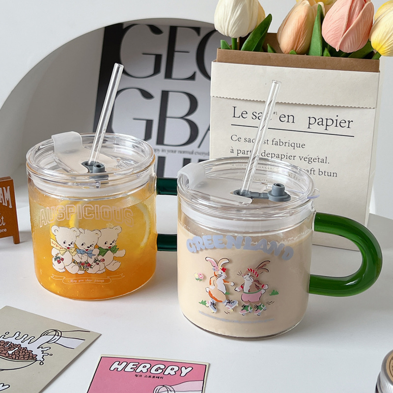 Bolimei Korean InS-style glass straw cups, girlish water cups, student drinking cups, glass cups wholesale details Picture