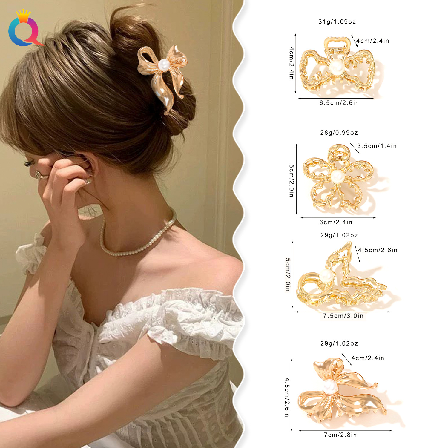 Qiyue Creative Light Luxury Hair clips, liquid metal grippers, high-end golden shark clips, hair clips and hair accessories wholesale details Picture
