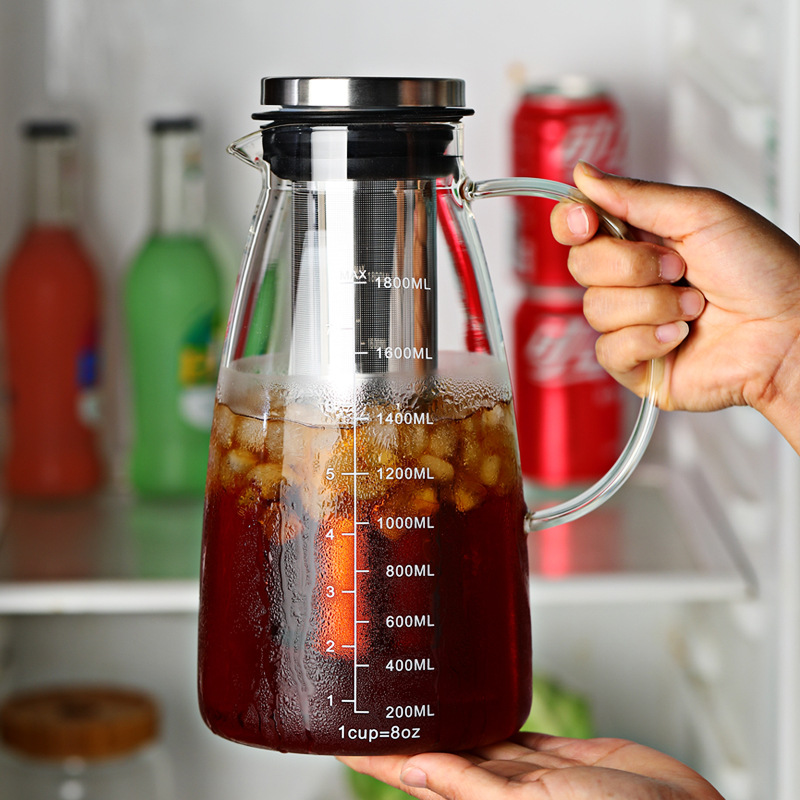 Household large-capacity cold brew pot, coffee cold brewing pot, high-temperature resistant glass brewing pot, filter tea brewing, juice coffee pot Specification drawing