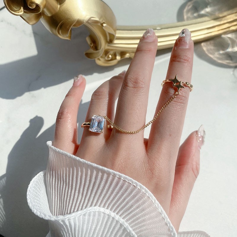 Starlight Luxury high-end star chain open ring ins Cold and elegant Suzhou square zircon set ring details Picture