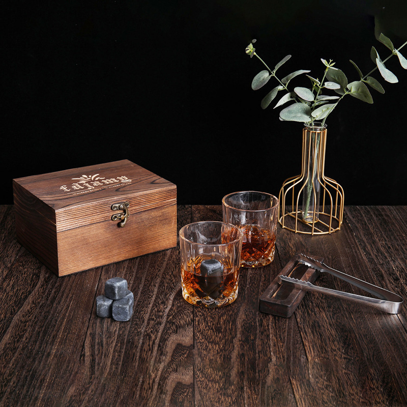 Amazon's best-selling whisky wine glass wooden box set gift box, a complete set of packaging for foreign wine glasses, ice wine, and stone wine sets details Picture