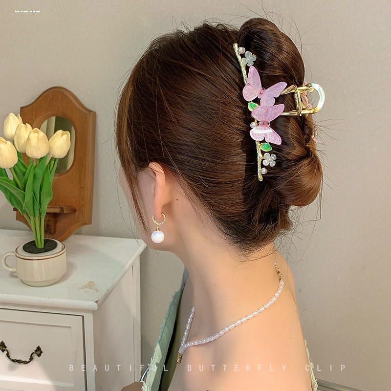 2023 Summer New Style updo hairpin New Women's Hairpin Large Summer high-end Elegant Sweet butterfly Shark clip Specification drawing