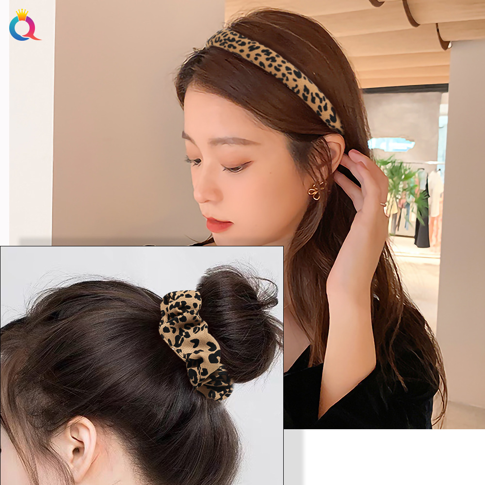 Qiyue Autumn and Winter New leopard-print large intestine hair band, hairband, knitted large intestine hair band, headband, hair rope, facial wash hair accessory for women wholesale details Picture