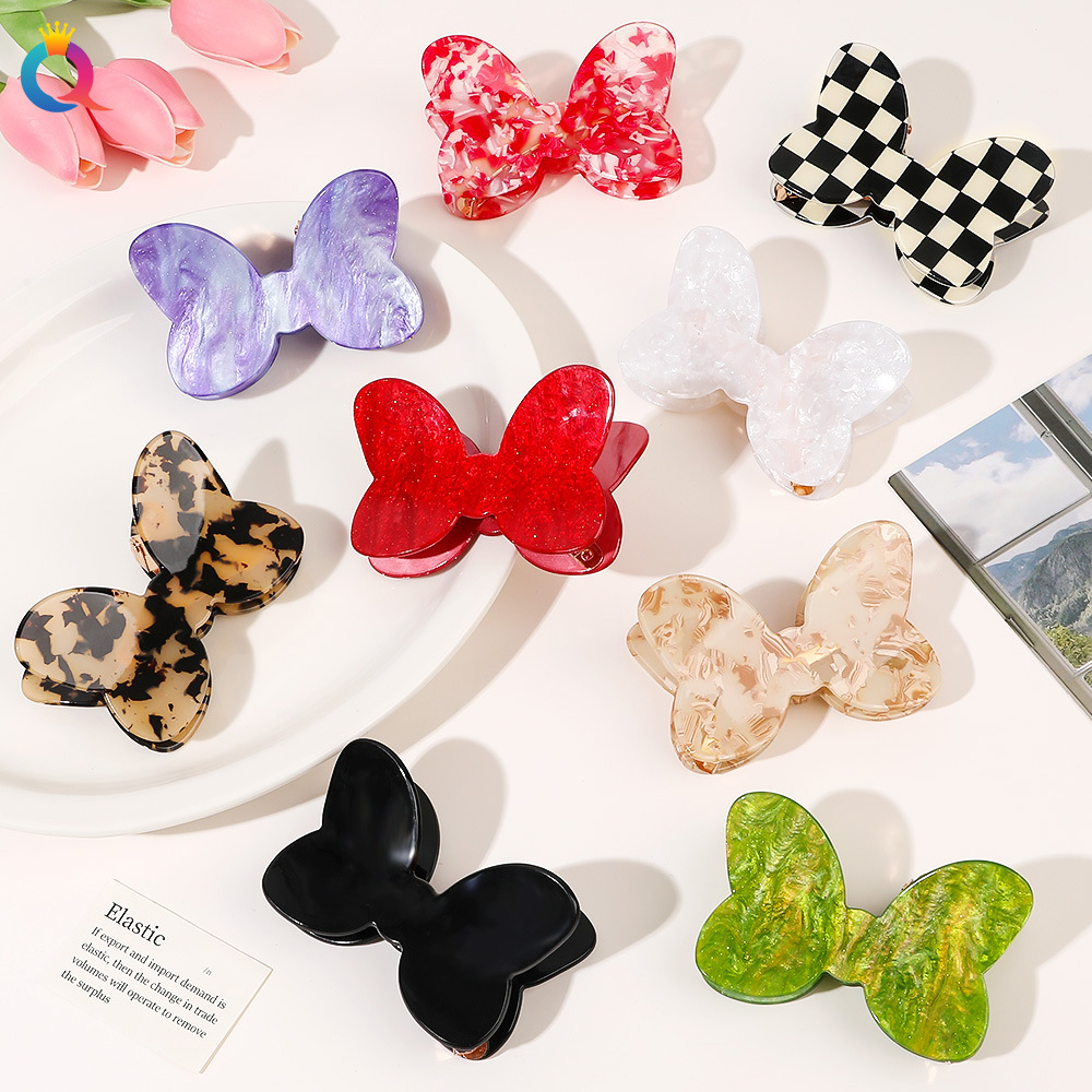 Qiyue Cross-border PVC bow hair clip, back head updo, Acrylic grab clip, women's shark clip hair accessory wholesale full figure