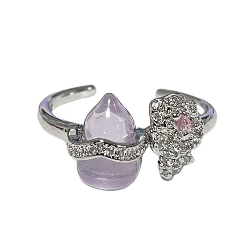 The new ice-transparent haze purple gourd open ring is feminine, lightweight, luxurious, sweet, cool and fashionable. It has a cold style and is trendy and niche Item Picture