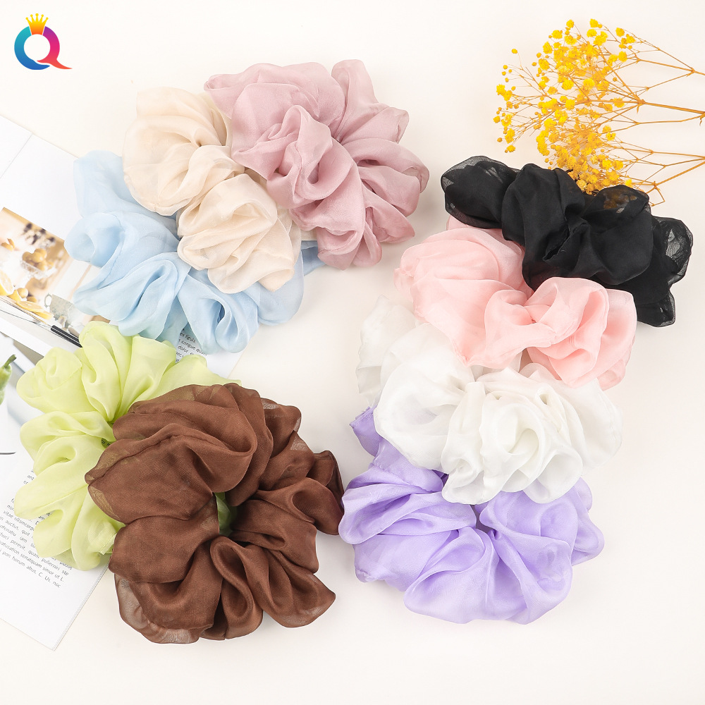 Qiyue Super Large Chiffon hair Band, fairy-like style Large Intestine Hair band, solid color hair flower, large intestine hair band and hair tie wholesale Specification drawing