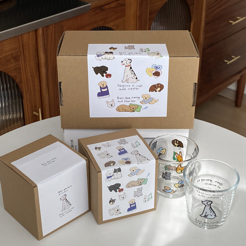 Cartoon puppy set, glass cup, cartoon cute hook water cup, small wine cup, juice couple cup gift set details Picture