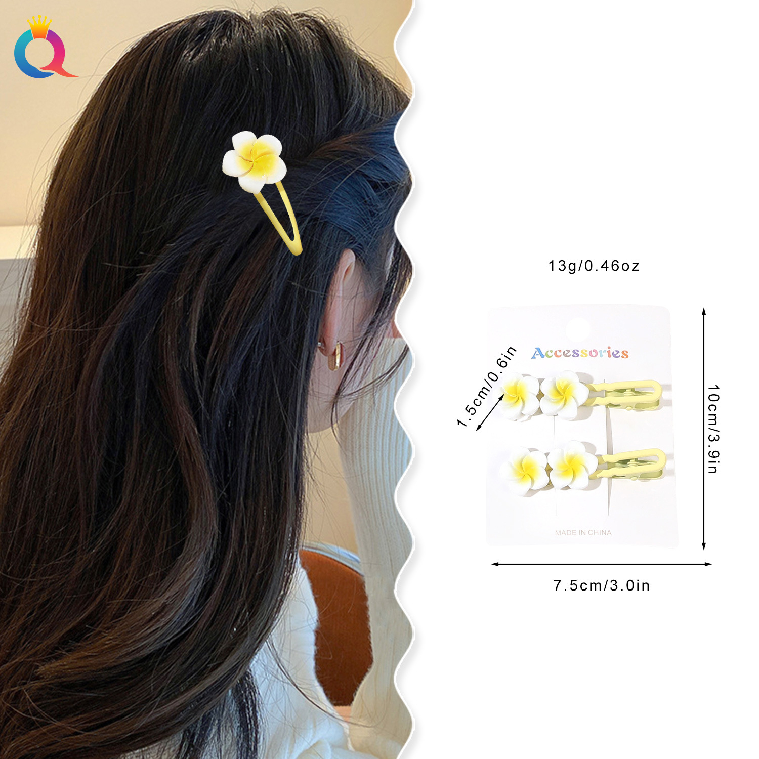 Wholesale of Qiyue egg flower hair clips, hair ties, duckbill clips, y2k bangs, side clips, ponytail hair ties and hair accessories details Picture
