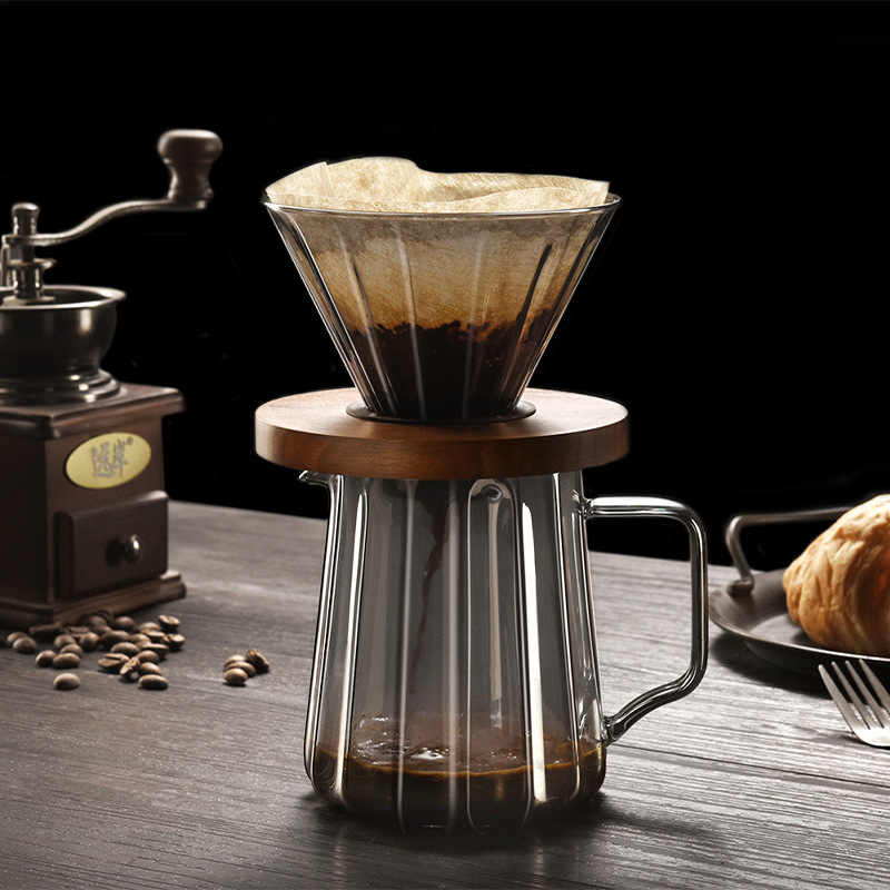 Cross-border electroplated grey coffee pot, household hand-brewing coffee equipment, high borosilicate glass sharing pot, filter cup set Specification drawing