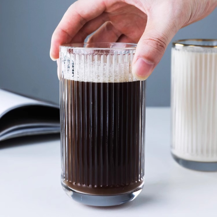 Vertical patterned glass cups, high appearance level water cups, beer mugs, restaurant tea cups, household beverage coffee cups, mouthwash wholesale Specification drawing