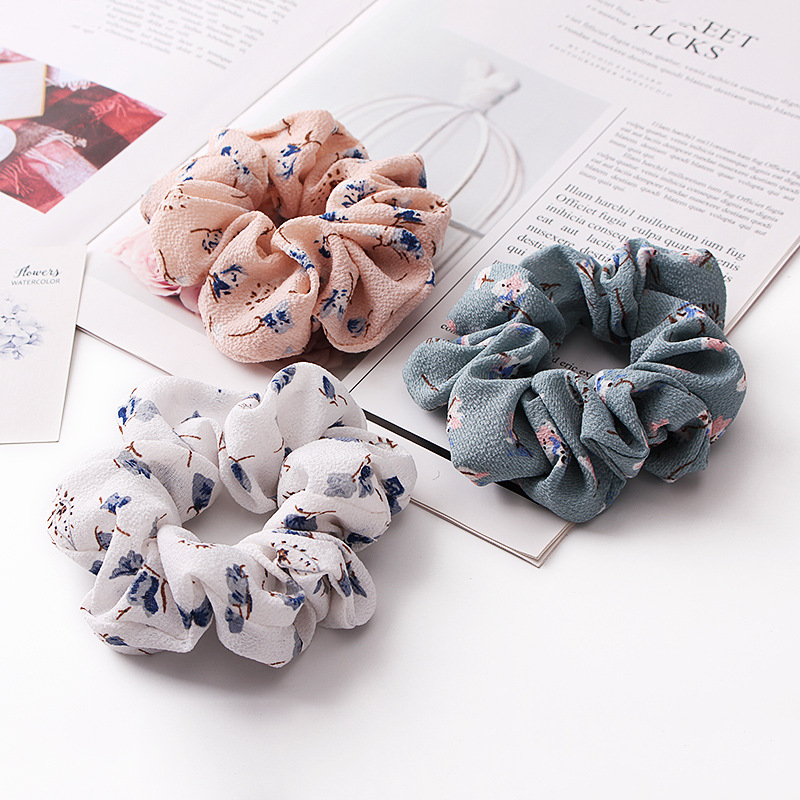 Qiyue Cross-border Supply Korean version Large Intestine Hair ring, floral chiffon fabric, large intestine hair ring headwear, hair accessories and hair strings wholesale details Picture