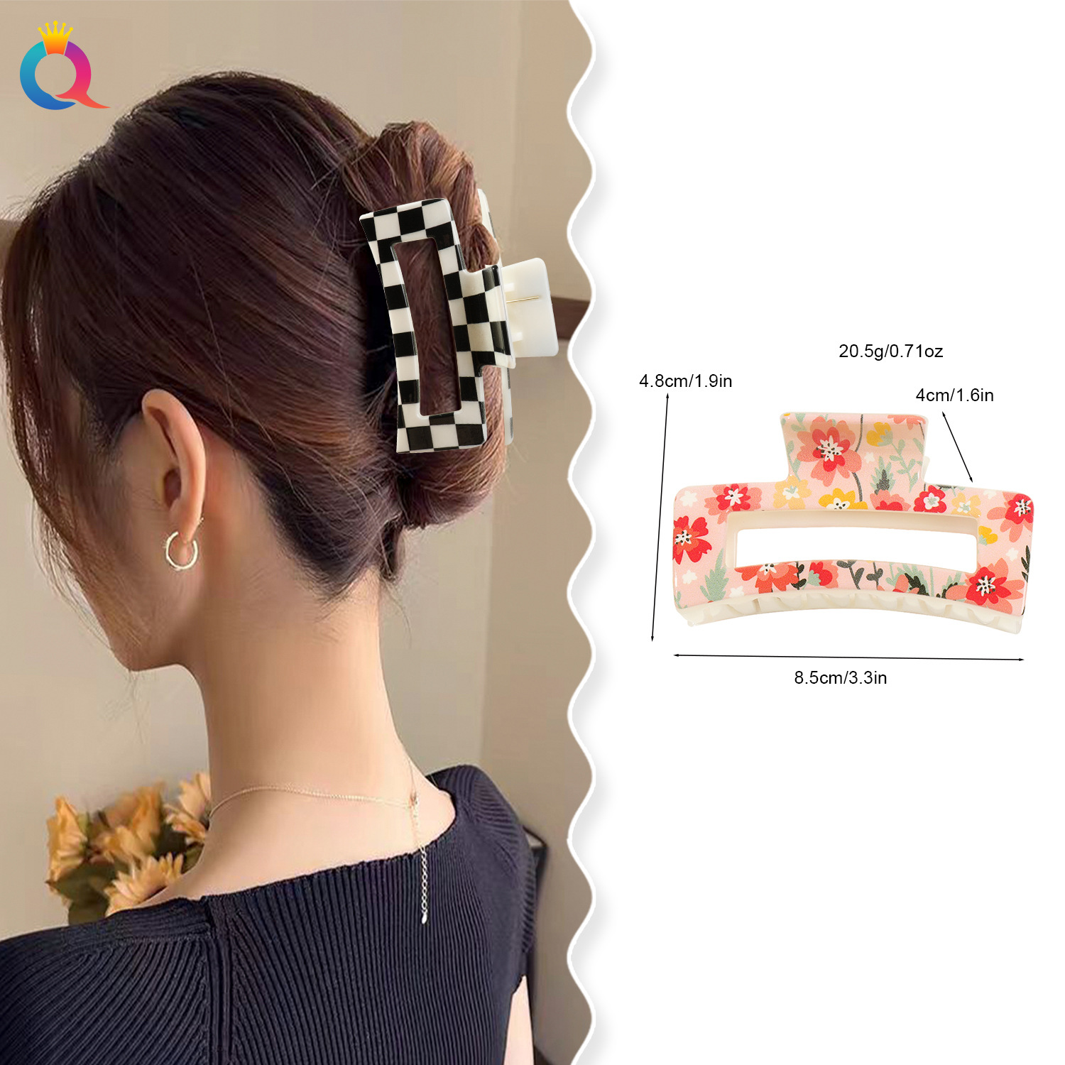 Wholesale of Qiyue Cross-border's new UV-printed summer fresh shark clip clip, Korean-style high-end hairpin headwear details Picture