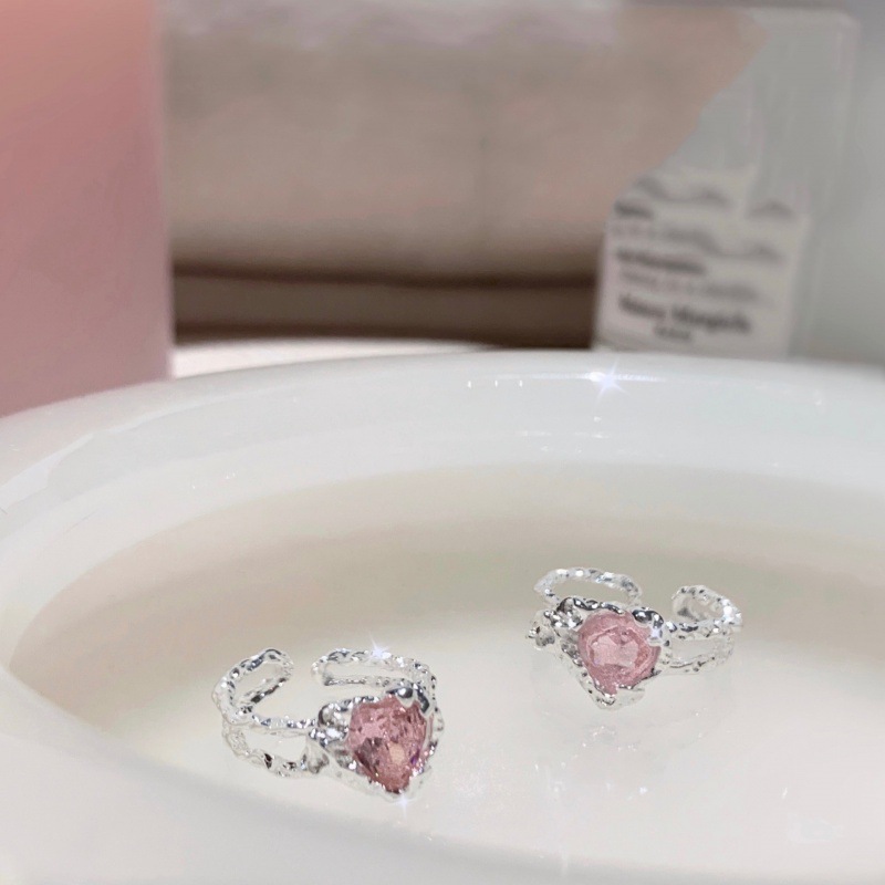 Sweet and cool, niche design, high-end feel, women's ins pink heart zircon lava metal, no color fading, open adjustment Item Picture