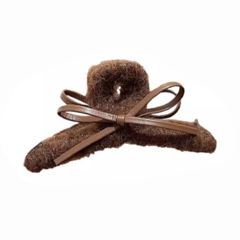 Spring/Summer woolen leather bow clip for women's back of the head 2025 new high-end shark clip hair accessory Item Picture