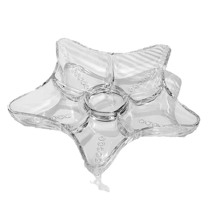 Starfish plate, glass home living room snack, dried fruit platter, candy, snack, fruit plate, compartments plate, side dish and seasoning plate Item Picture