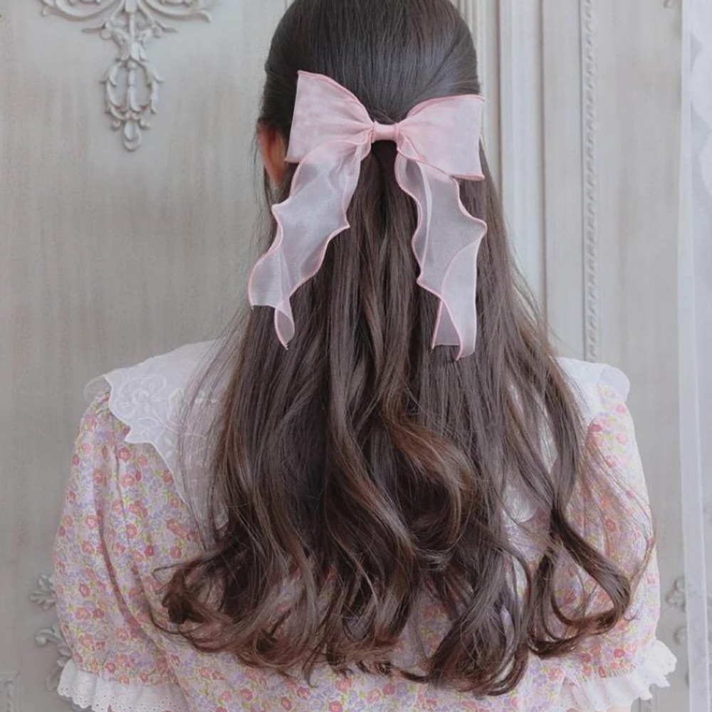 Qiyue Japanese and Korean super fairy bow, Organza girl's ribbon hair band, hair accessory, popular light gauze hair band and hair rope details Picture