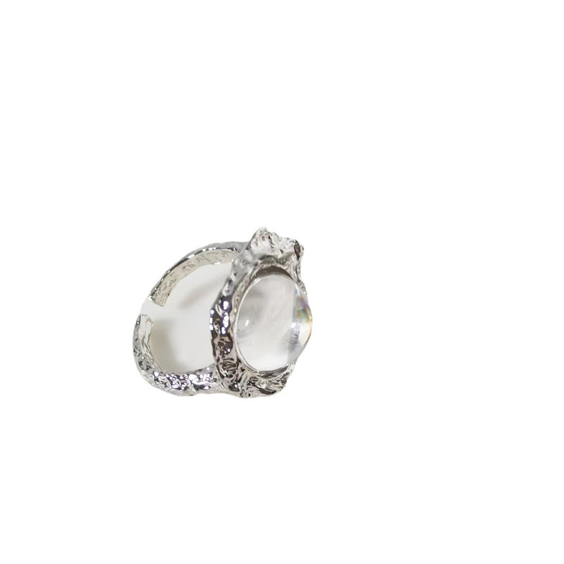 Korean light luxury high-end, niche design transparent moonstone personalized ring, women's opening adjustable temperament ring Item Picture