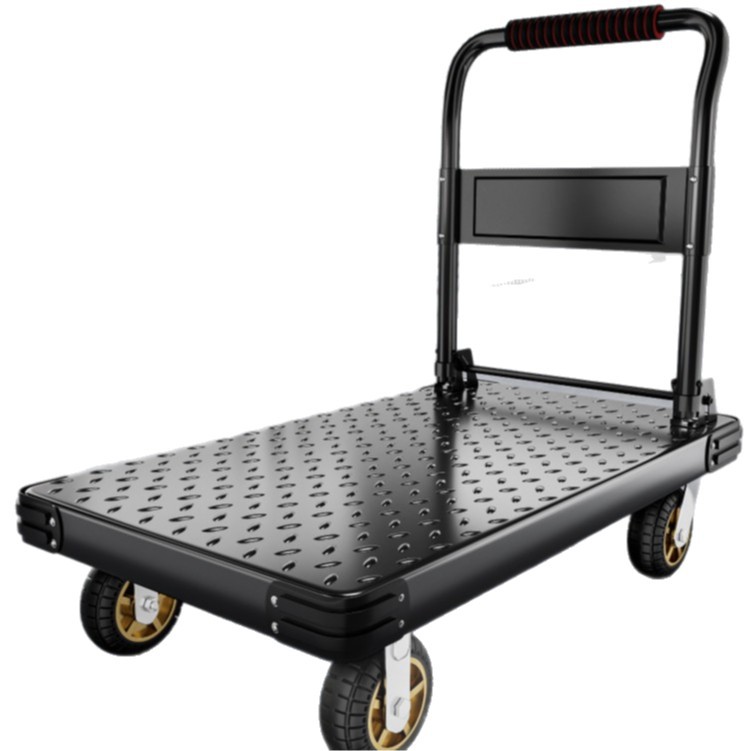 Steel plate cargo flatbed truck, household portable handling hand-pulled cart, thickened steel plate handcart, silent folding handling cart Item Picture