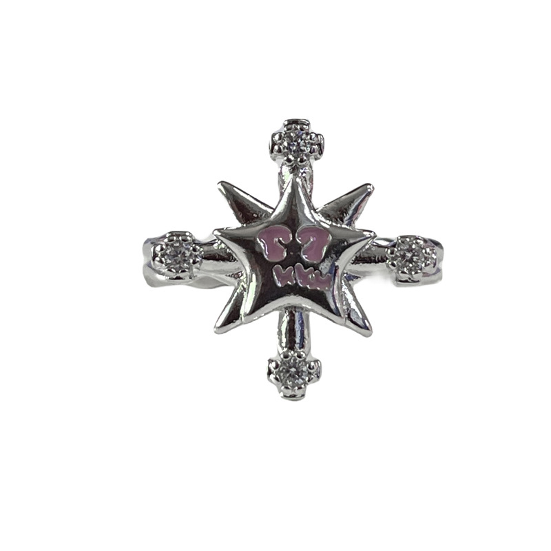This is a fashionable heart-shaped cross open ring with a touch of glaze from Europe and America. It is a sweet and cool index finger ring for a girl with a cold style on Instagram Item Picture