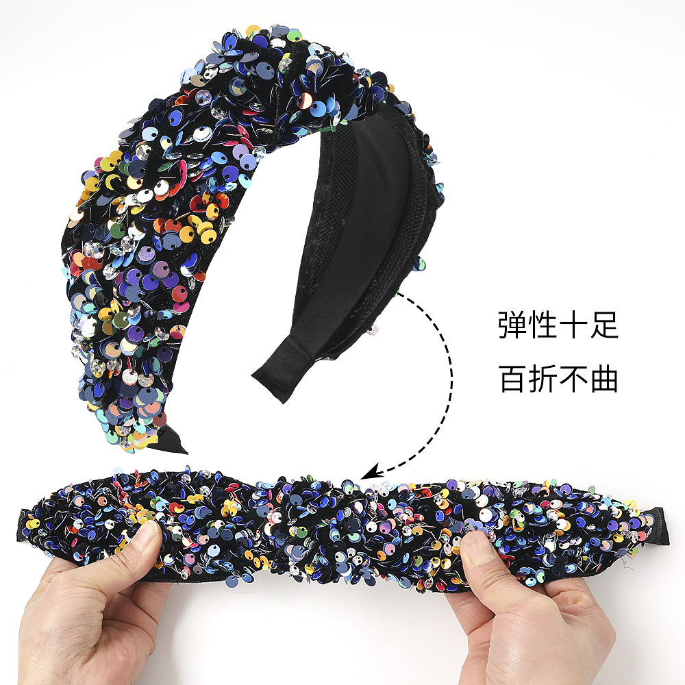 Qiyue Amazon European and American cross-border sequin knotted headbands, women's fish scale seven-color wide-edge headbands and headwear wholesale Application Scenario