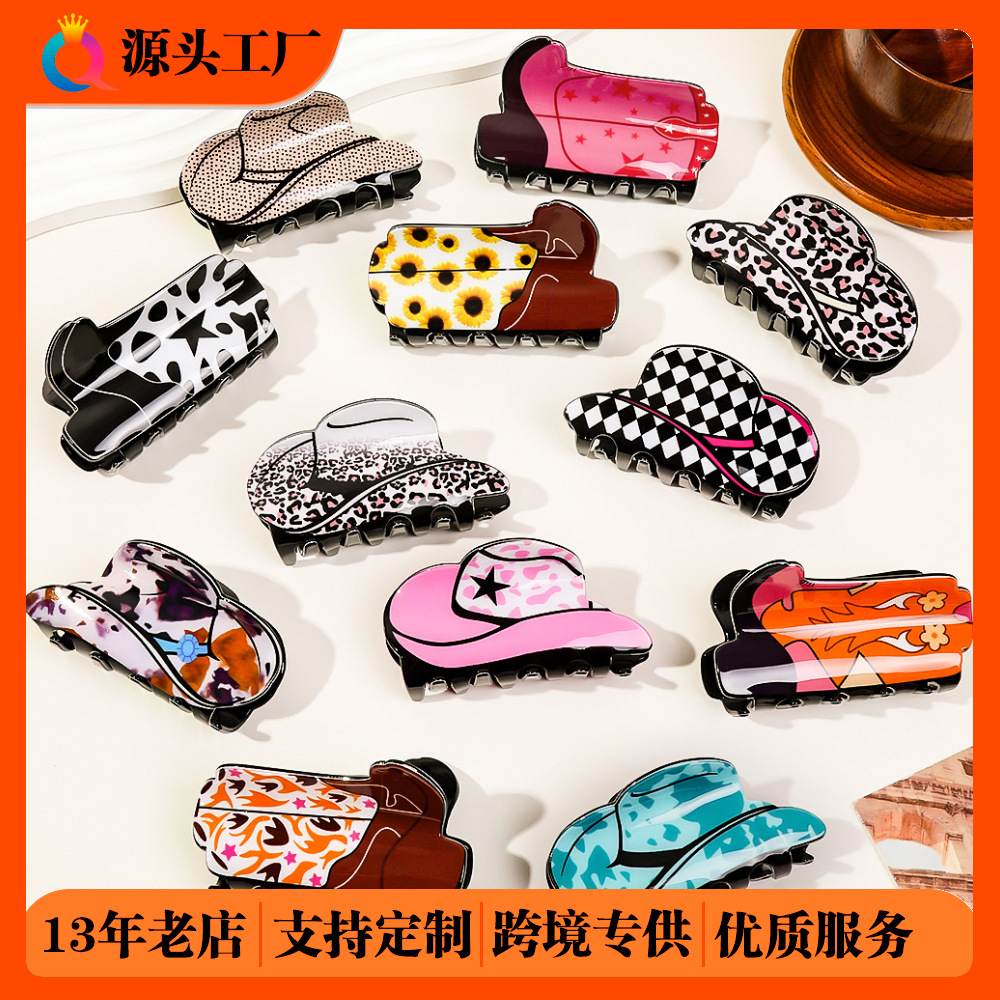 Qiyue Cross-border Acrylic hats, boots, hair clips, women's British style ponytail clips, headwear, shark clips, hair accessories wholesale full figure
