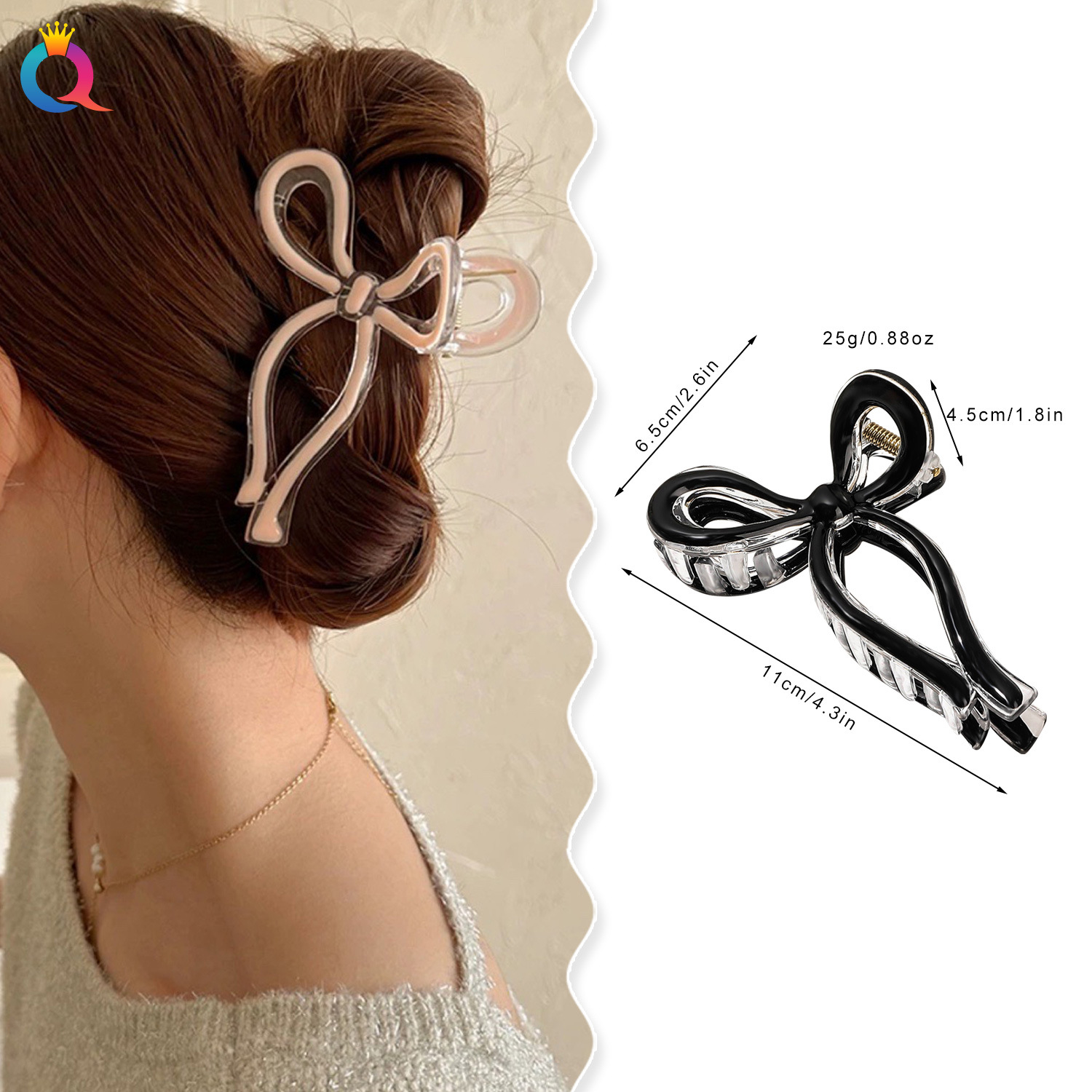 Qiyue hair bun bow hair clip, jelly-colored oil-dripping grab clip, fresh Shark hair clip, grab hair accessory for women wholesale details Picture