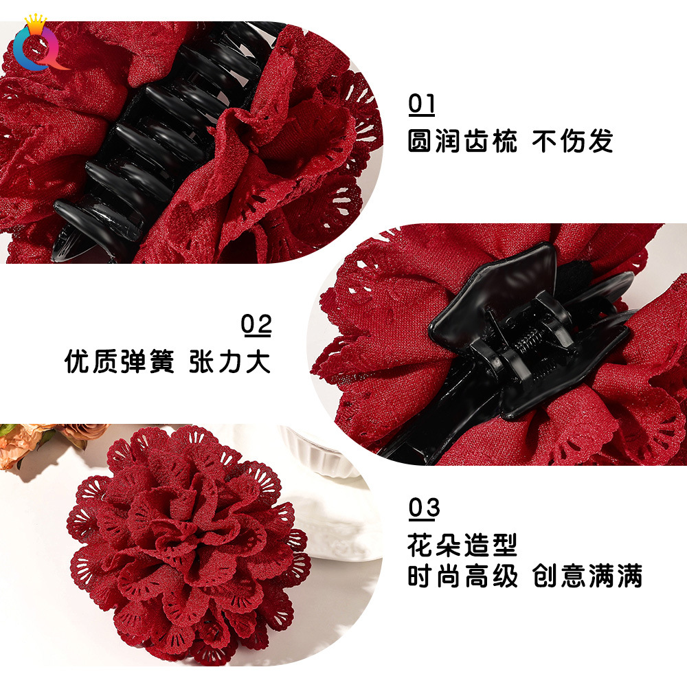 Qiyue Cross-border's best-selling accessories: Rose clips, hollowed-out flower hair clips, updo hair flowers, shark clips, and hair accessories wholesale Specification drawing