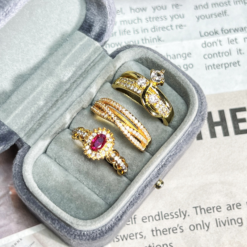 Old money, mid-style multi-layer line wound micro-inlaid open ring, women's retro lace, niche and exquisite index finger ring trend Specification drawing
