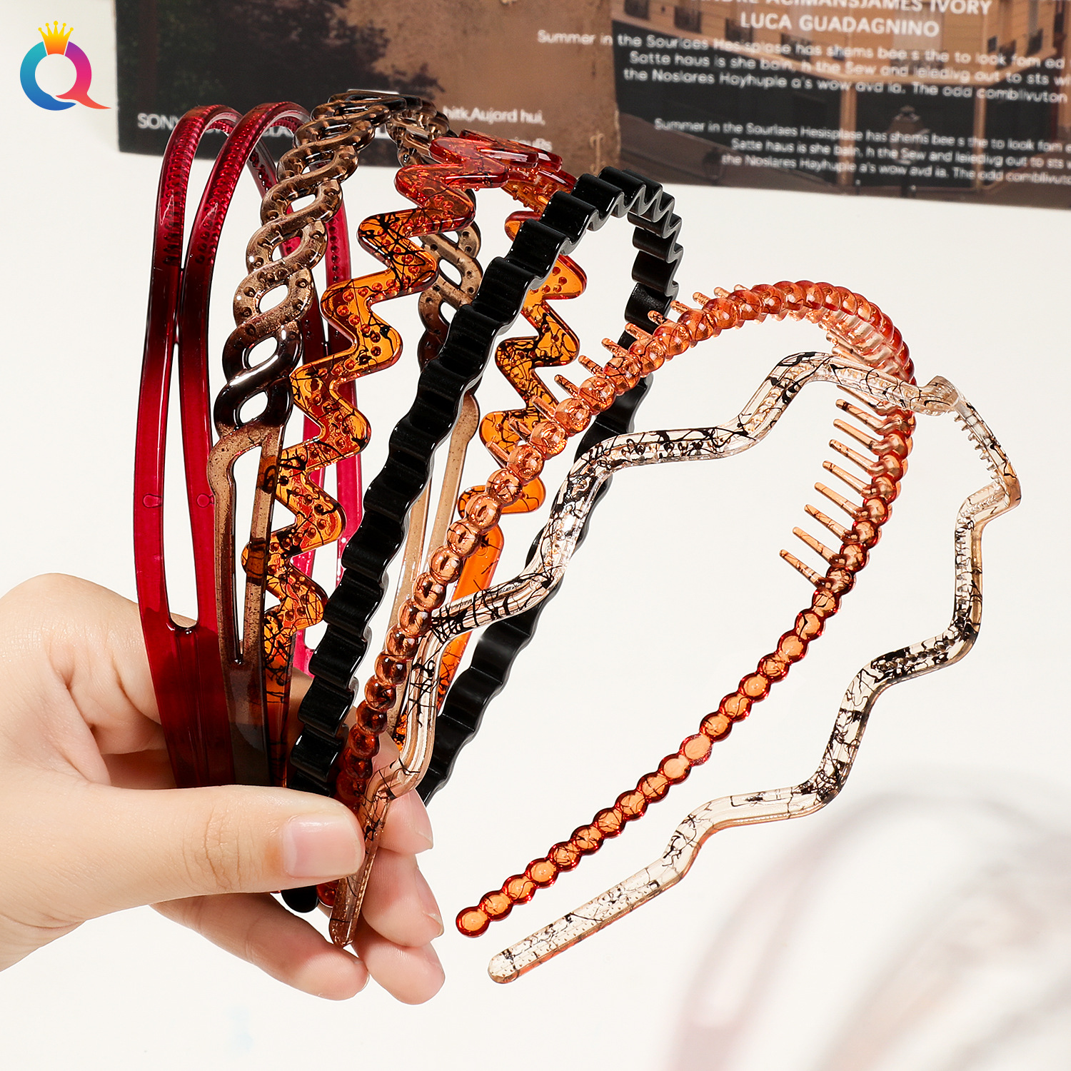 Qiyue anti-slip high-toothed headband for the top of the head, a simple and versatile hairband for pressing bangs and breaking hair full figure