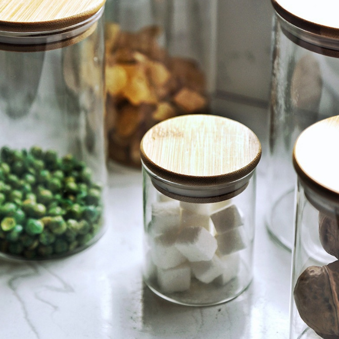 Glass sealed jar, bamboo lid, tea jar, medicinal herb flower tea, dried fruit snack storage jar, kitchen storage bottle, large size Specification drawing